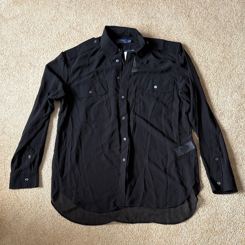 Ralph Lauren Classic Black Button-Up Shirt semi sheer size 14 nwt